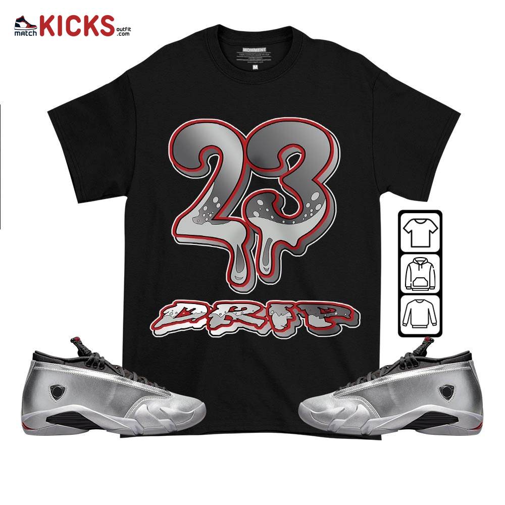 23 Dripping Sneaker Shirt Match 14 Low Metallic Silver, Jordan 14 Metallic Silver MKO T-Shirt