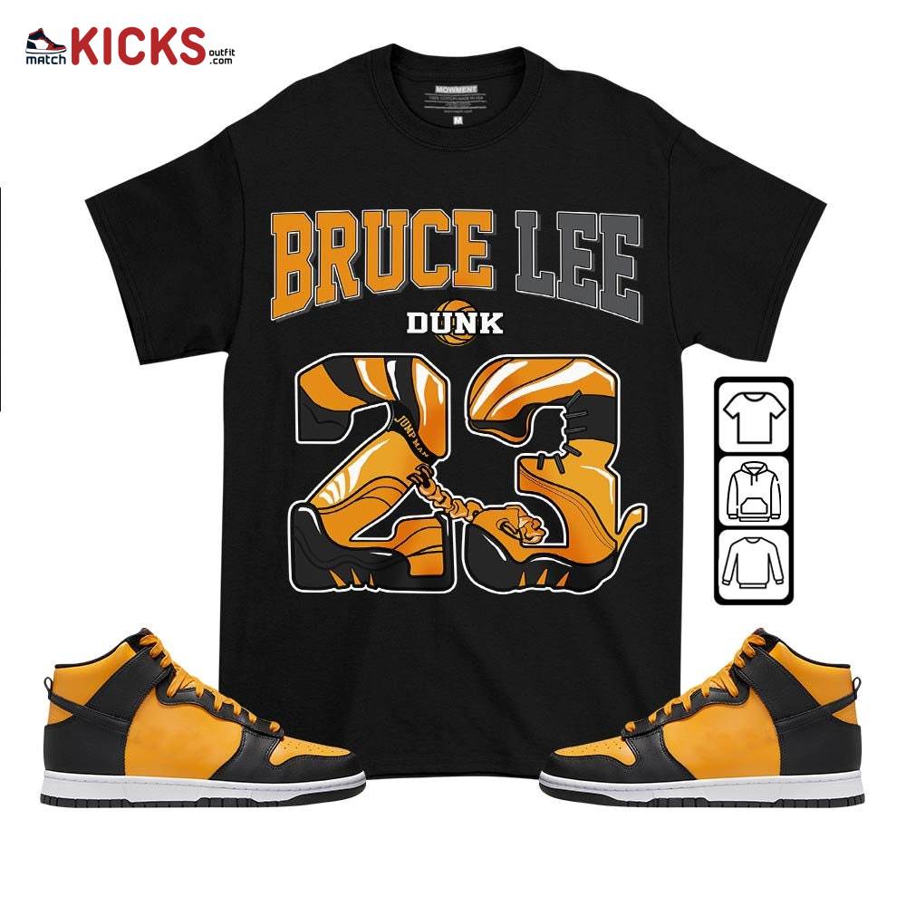 23 JumpMan Sneaker Shirt Match Dunk Reverse Goldenrod, Dunk High Bruce Lee MKO T-Shirt 23 JumpMan Sneaker Shirt Match Dunk Reverse Goldenrod, Dunk High Bruce Lee MKO T-Shirt