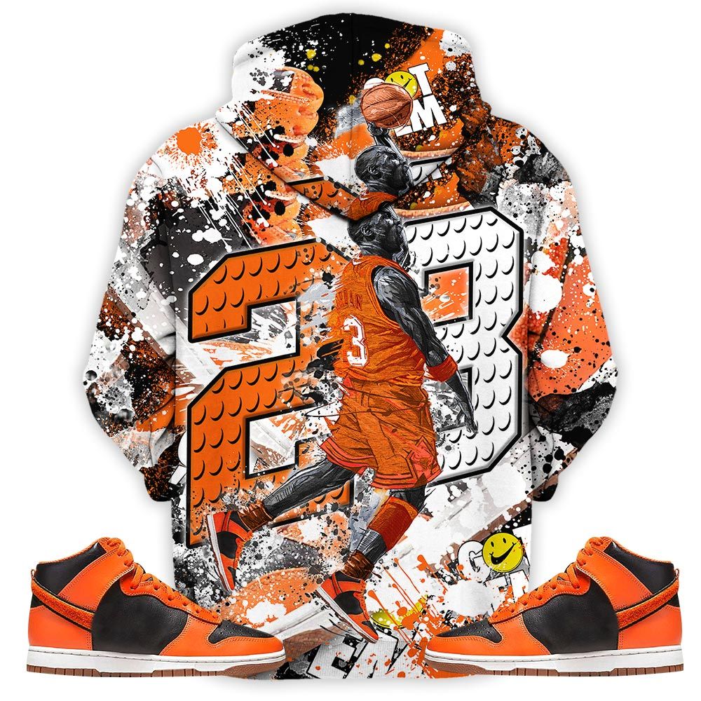 23 Michael Sneaker Shirt Match Dunk Black Orange, Dunk High Gs Safety Orange Hoodie Sweatshirt Tee All Over Print MKO Shirt