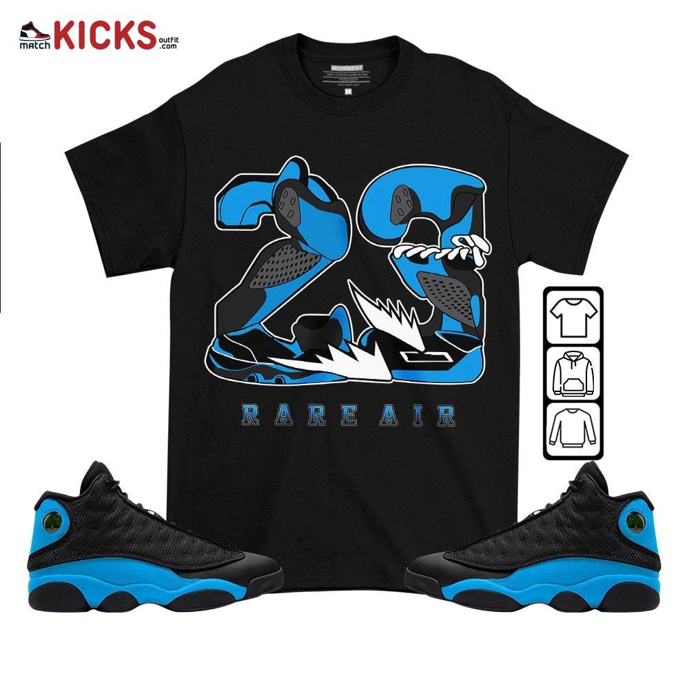 23 Rare Air Sneaker Shirt Match Black University Blue 13s, Jordan 13 Black University Blue 2022 MKO T-Shirt