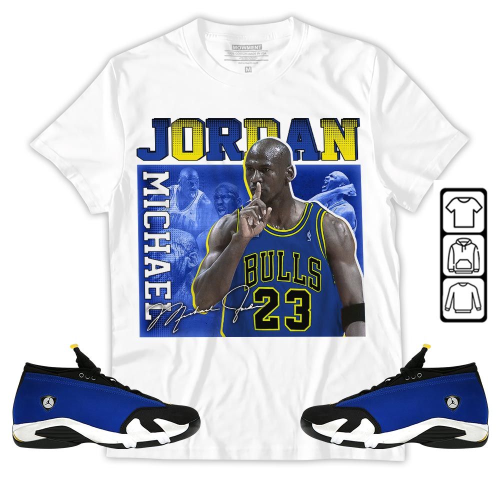 23JD Signature Sneaker Shirt Match 2023 Blue Laney 14s, Jordan 14 Laney MKO T-Shirt