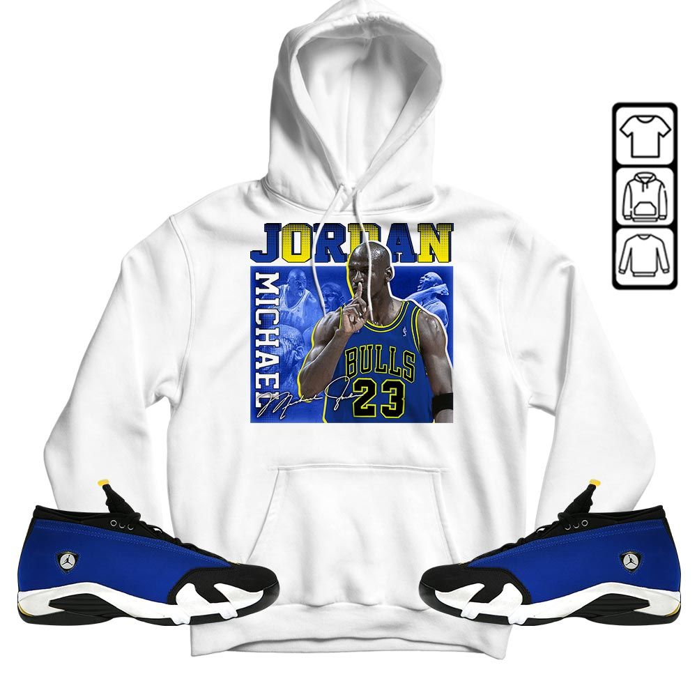 23JD Signature Sneaker Shirt Match 2023 Blue Laney 14s, Jordan 14 Laney MKO T-Shirt