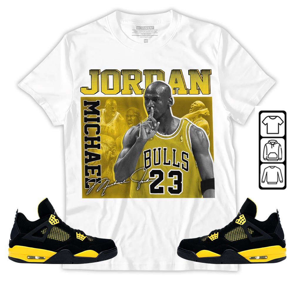 23JD Signature Sneaker Shirt Match 2023 Thunder 4s, Jordan Retro 4 Thunder MKO Hoodie