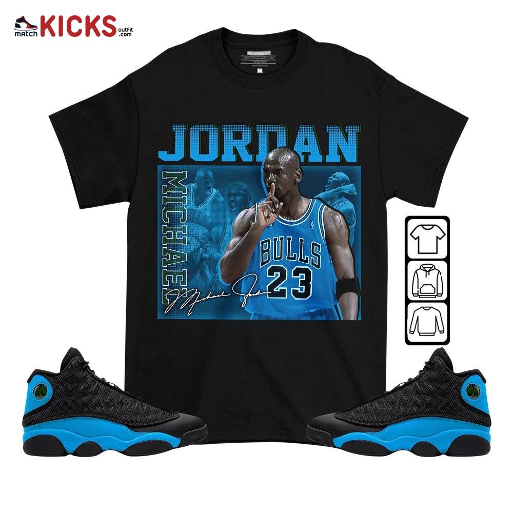 23JD Signature Sneaker Shirt Match Black University Blue 13s, Jordan 13 Black University Blue 2022 MKO T-Shirt