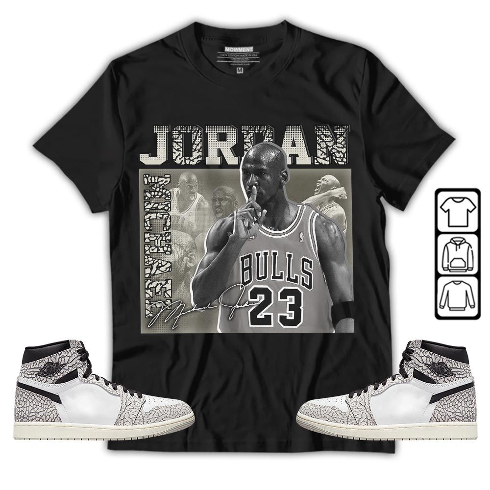 23JD Signature Sneaker Shirt Match OG Elephant 1s, Jordan 1 White Cement MKO T-Shirt