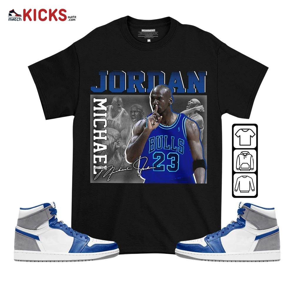 23JD Signature Sneaker Shirt Match True Blue 1s, Jordan 1 High OG True Blue MKO T-Shirt