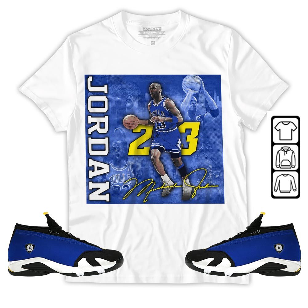 23JD Signature2 Sneaker Shirt Match 2023 Blue Laney 14s, Jordan 14 Laney MKO Hoodie