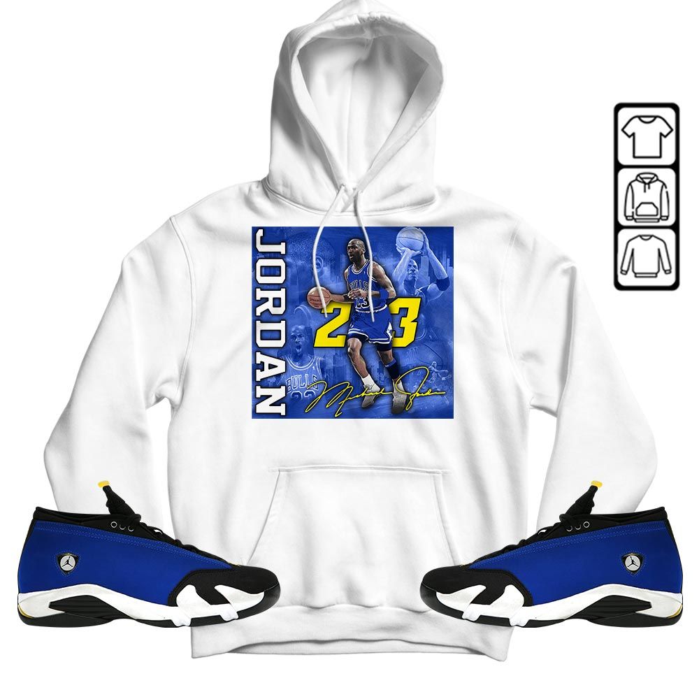 23JD Signature2 Sneaker Shirt Match 2023 Blue Laney 14s, Jordan 14 Laney MKO Hoodie