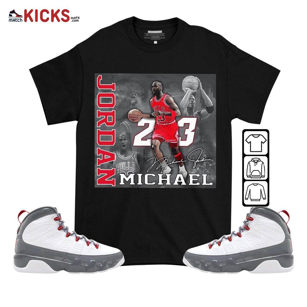 23JD Signature2 Sneaker Shirt Match Fire Red 9s, Jordan 9 Retro Fire Red MKO T-Shirt