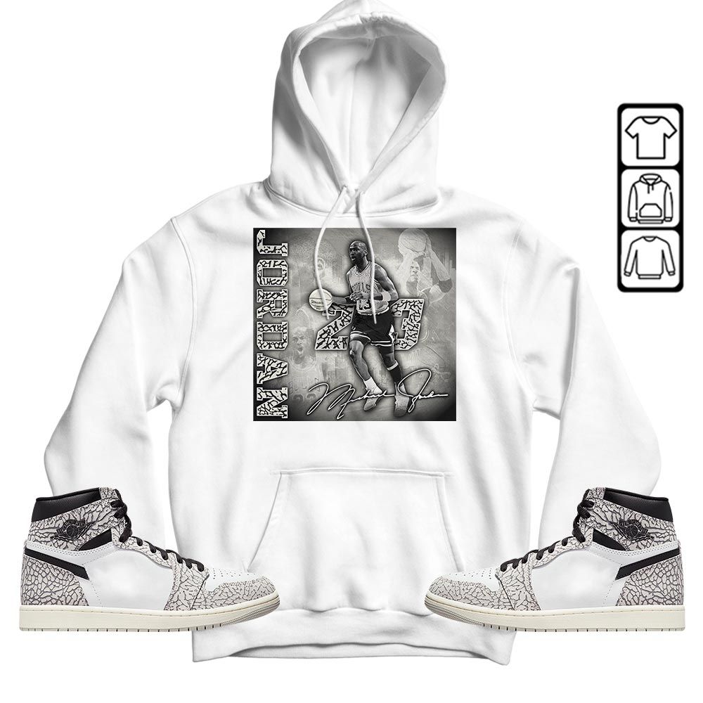 23JD Signature2 Sneaker Shirt Match OG Elephant 1s, Jordan 1 White Cement MKO T-Shirt