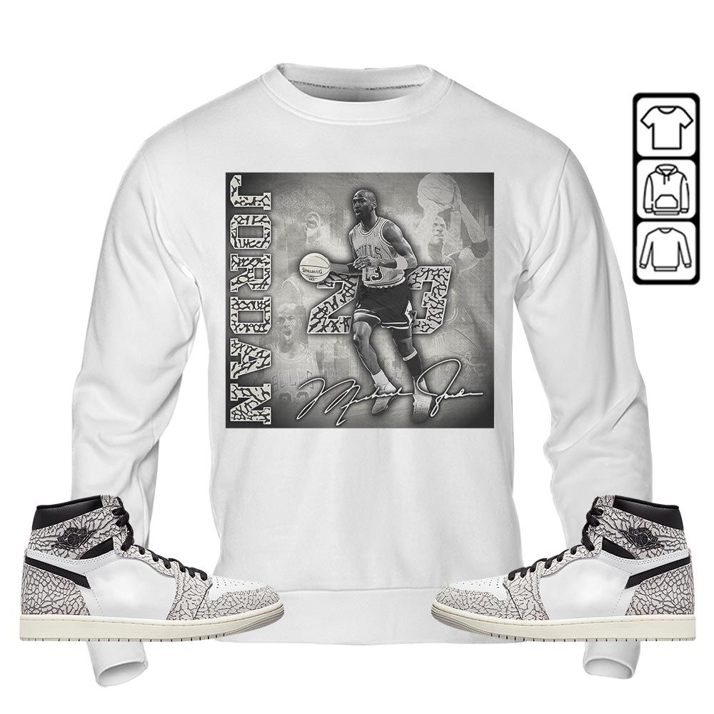23JD Signature2 Sneaker Shirt Match OG Elephant 1s, Jordan 1 White Cement MKO T-Shirt 23JD Signature2 Sneaker Shirt Match OG Elephant 1s, Jordan 1 White Cement MKO T-Shirt