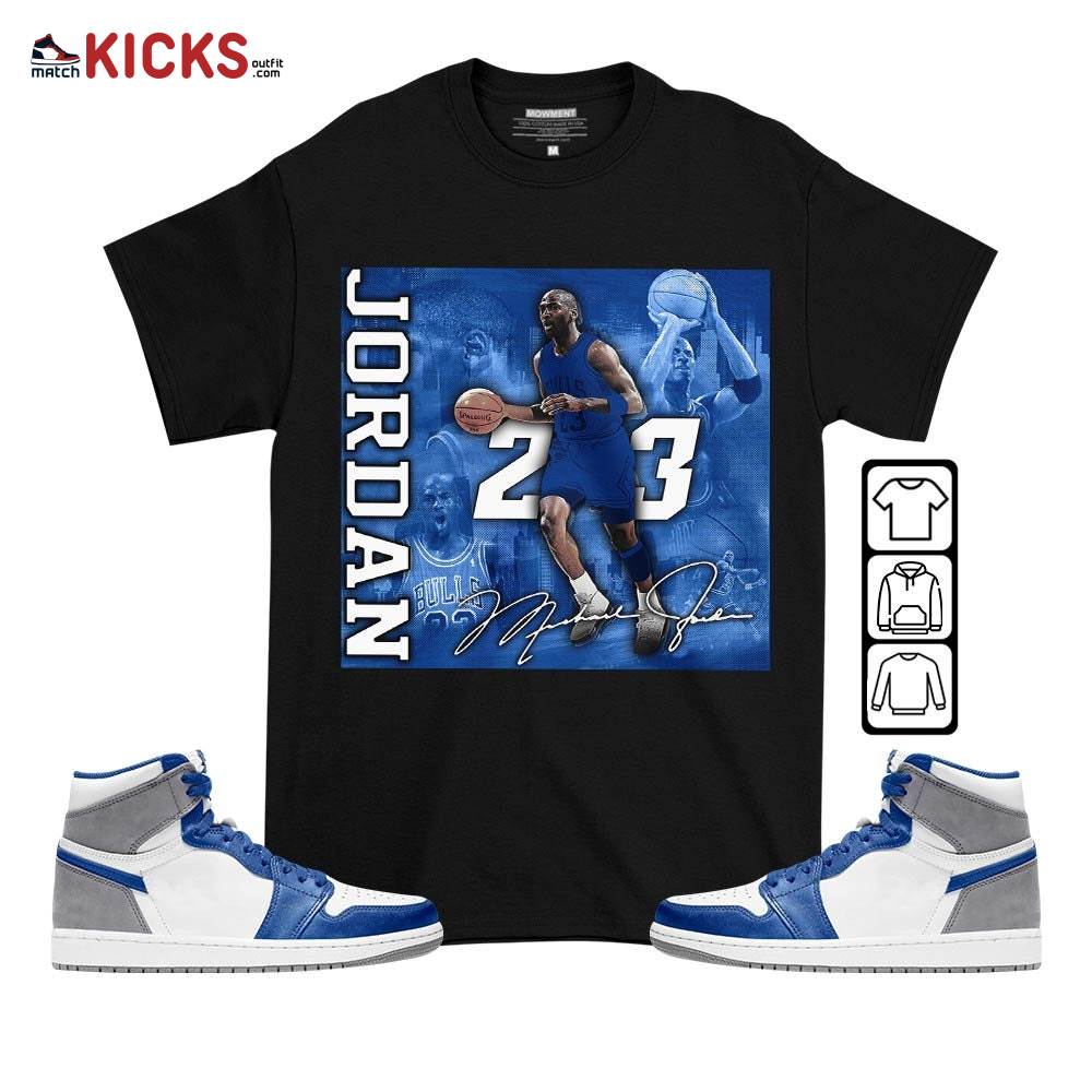 23JD Signature2 Sneaker Shirt Match True Blue 1s, Jordan 1 High OG True Blue MKO T-Shirt