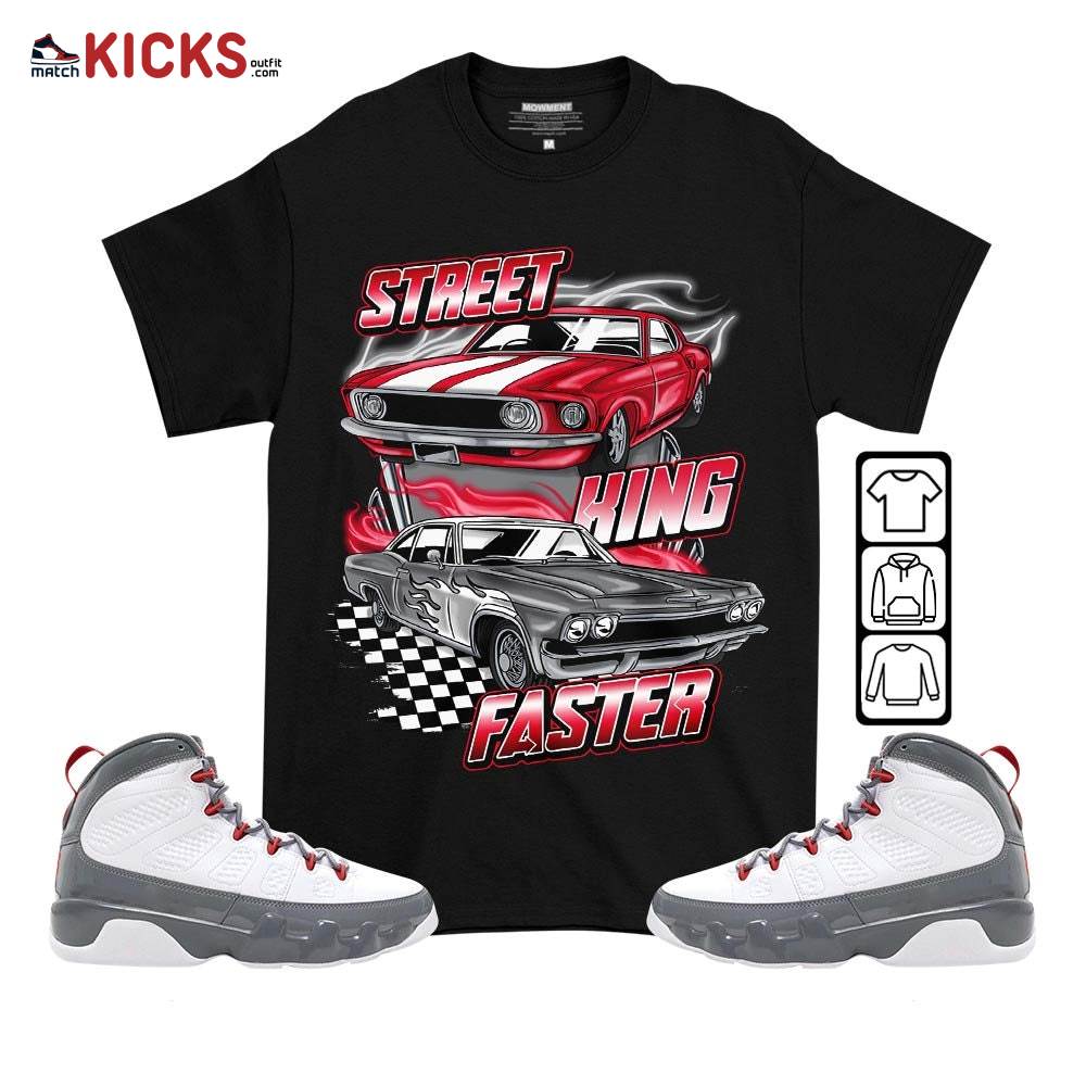 90s Race Car Vintage Sneaker Shirt Match Fire Red 9s, Jordan 9 Retro Fire Red MKO T-Shirt