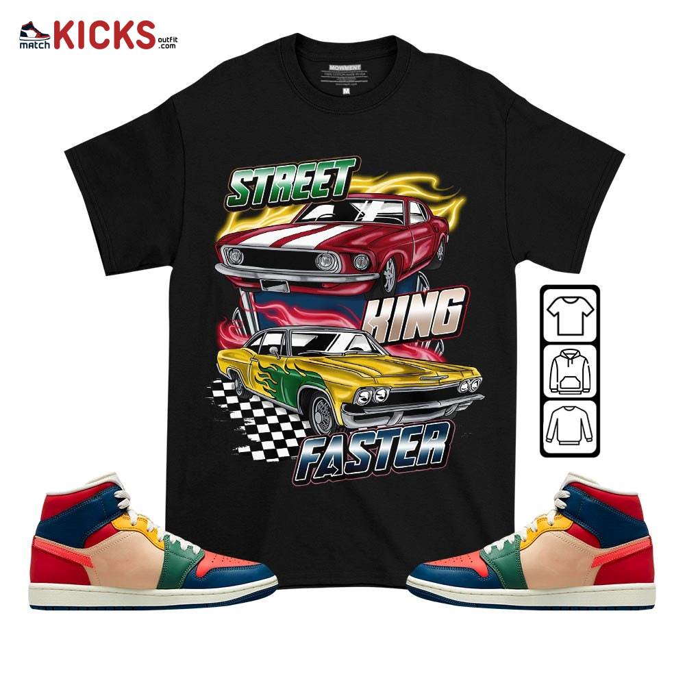 90s Race Car Vintage Sneaker Shirt Match Multi Color 2022 1s, Jordan 1 Mid Multi Color 2022 MKO T-Shirt