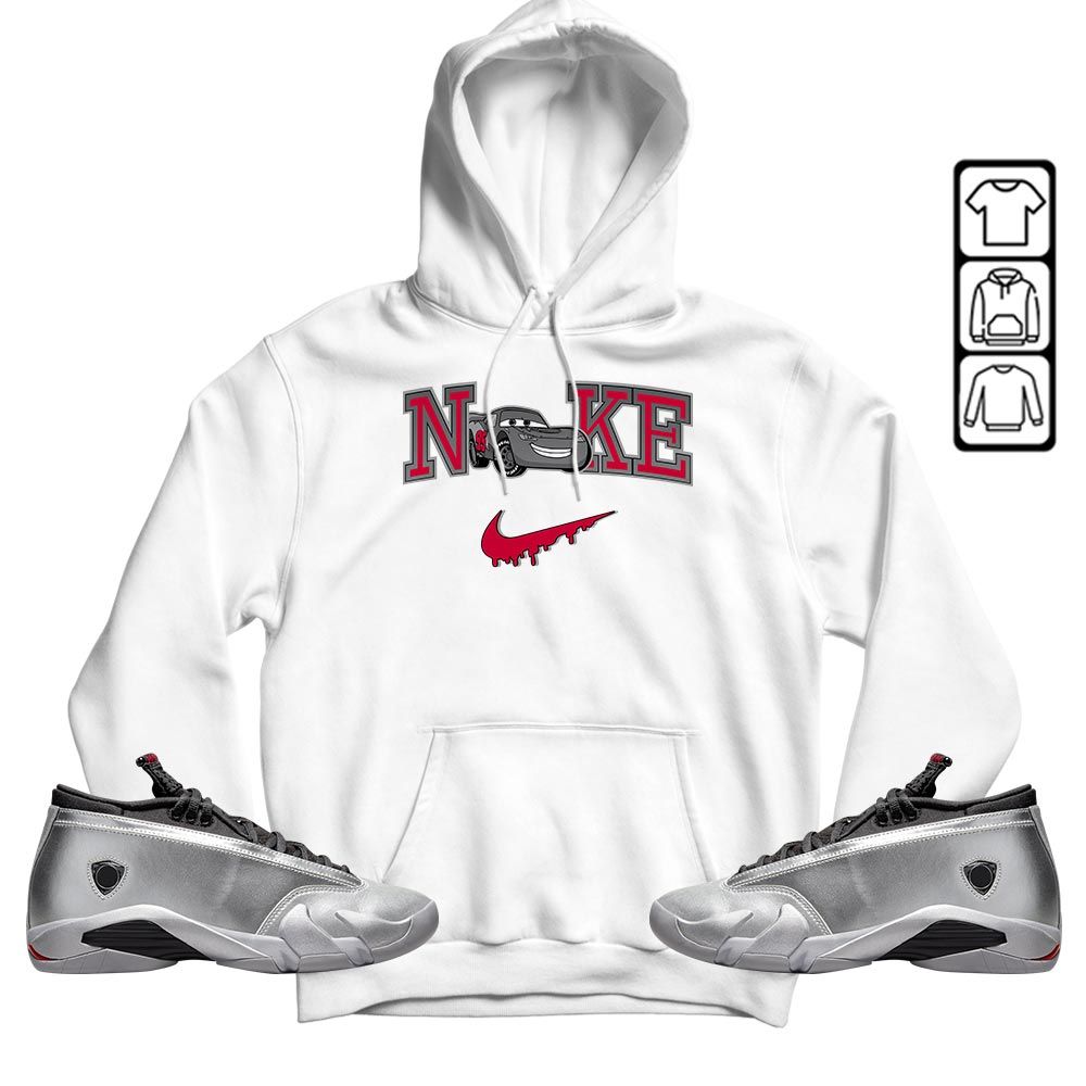 95 Mcqueen Car Fast Sneaker Shirt Match 14 Low Metallic Silver, Jordan 14 Metallic Silver MKO T-Shirt
