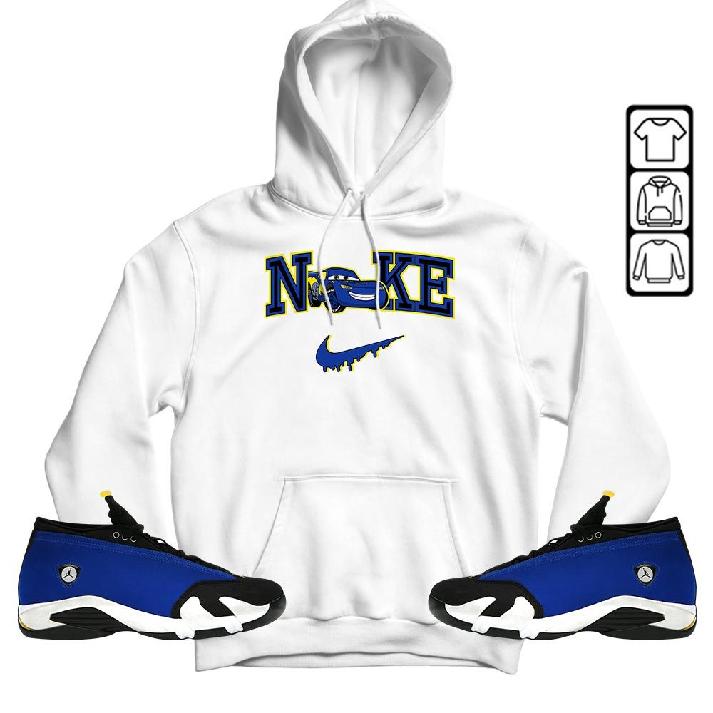 95 Mcqueen Car Fast Sneaker Shirt Match 2023 Blue Laney 14s, Jordan 14 Laney MKO T-Shirt