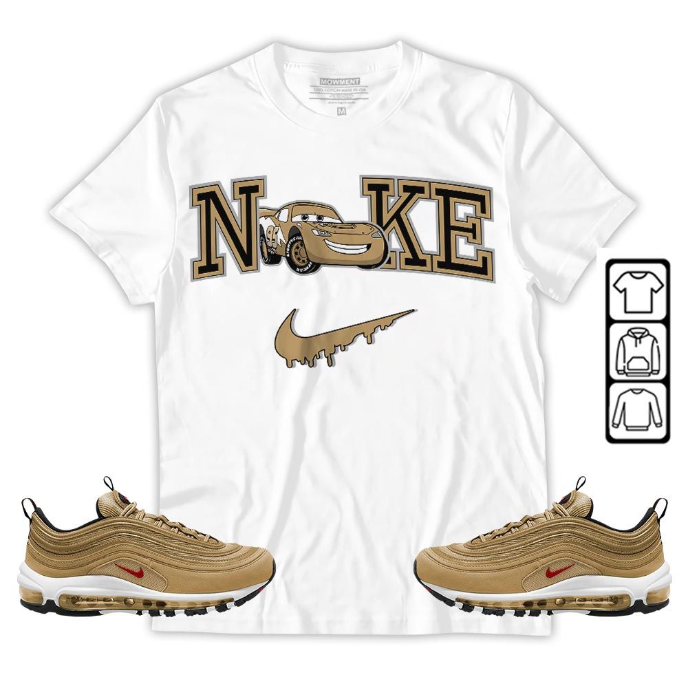 95 Mcqueen Car Fast Sneaker Shirt Match Air Max 97 Metallic Gold, Air Max 97 Gold Bullet MKO T-Shirt 95 Mcqueen Car Fast Sneaker Shirt Match Air Max 97 Metallic Gold, Air Max 97 Gold Bullet MKO T-Shirt