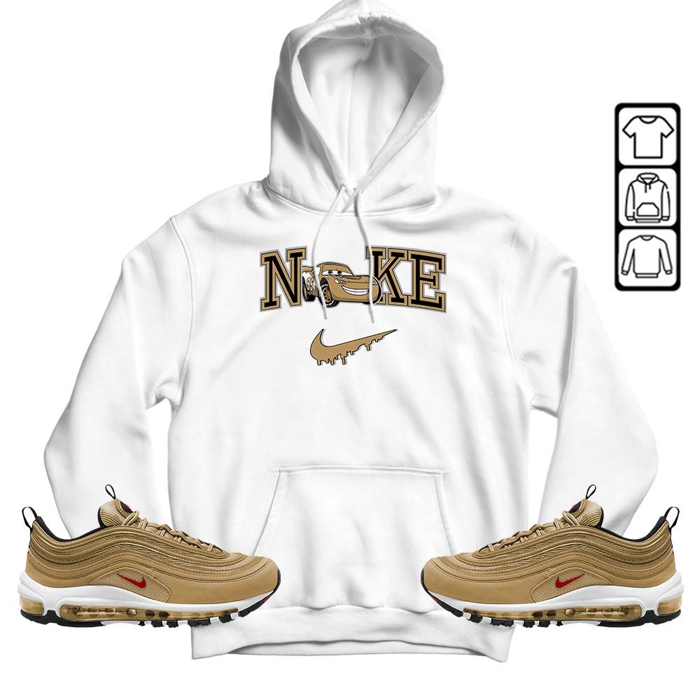 95 Mcqueen Car Fast Sneaker Shirt Match Air Max 97 Metallic Gold, Air Max 97 Gold Bullet MKO T-Shirt