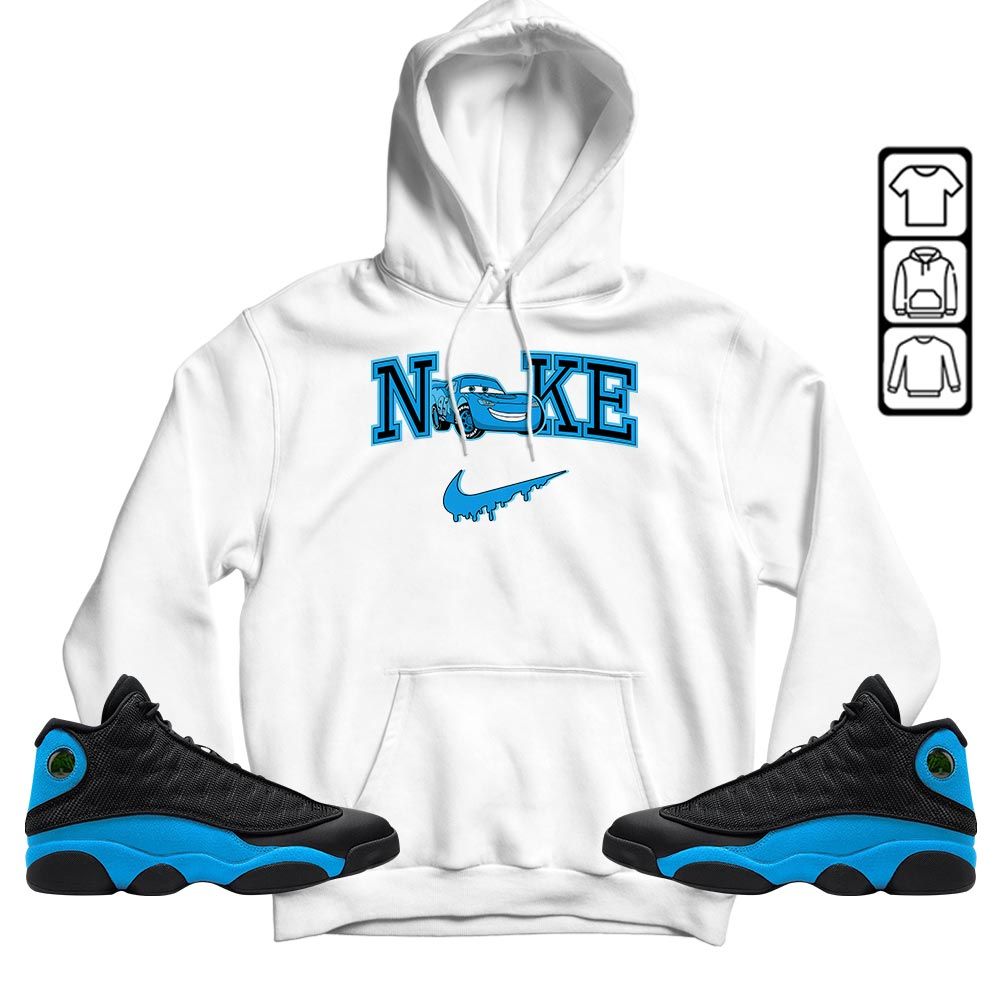 95 Mcqueen Car Fast Sneaker Shirt Match Black University Blue 13s, Jordan 13 Black University Blue 2022 MKO T-Shirt