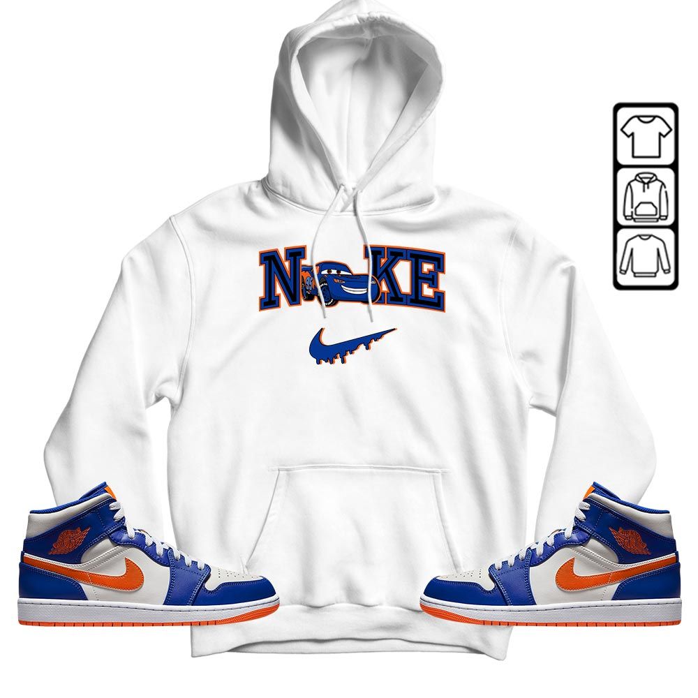 95 Mcqueen Car Fast Sneaker Shirt Match Mid Knicks 1s, Jordan 1 Mid Knicks MKO T-Shirt
