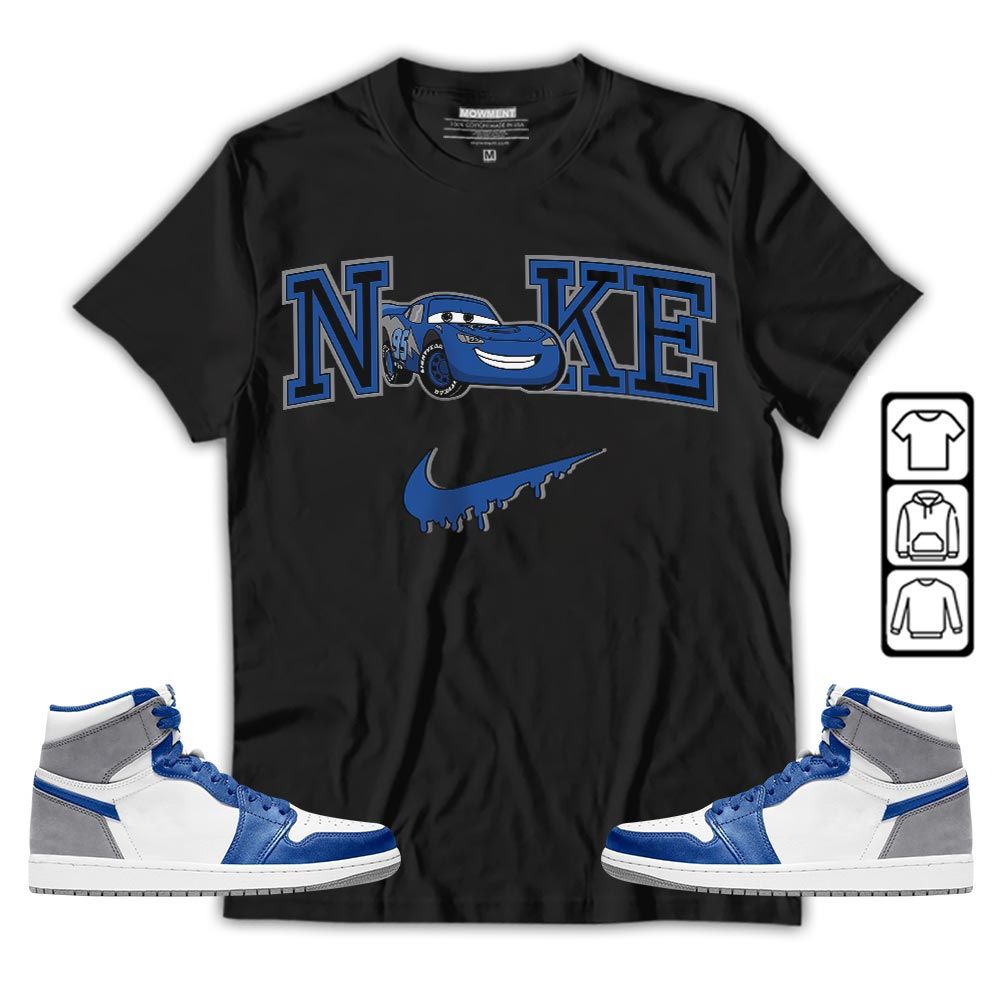 95 Mcqueen Car Fast Sneaker Shirt Match True Blue 1s, Jordan 1 High OG True Blue MKO T-Shirt 95 Mcqueen Car Fast Sneaker Shirt Match True Blue 1s, Jordan 1 High OG True Blue MKO T-Shirt