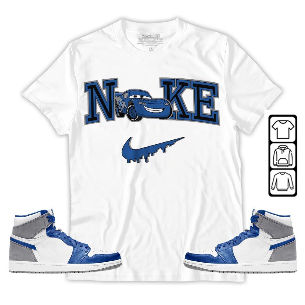 95 Mcqueen Car Fast Sneaker Shirt Match True Blue 1s, Jordan 1 High OG True Blue MKO T-Shirt 95 Mcqueen Car Fast Sneaker Shirt Match True Blue 1s, Jordan 1 High OG True Blue MKO T-Shirt