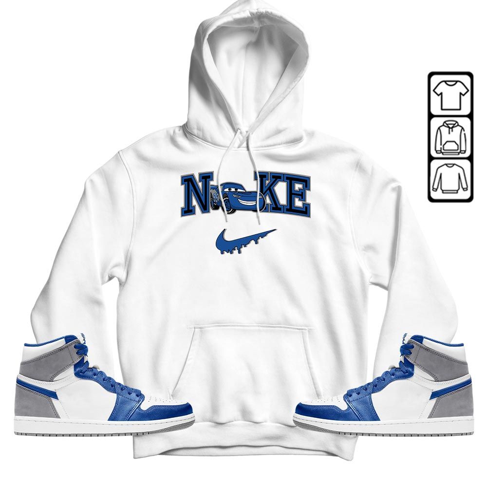 95 Mcqueen Car Fast Sneaker Shirt Match True Blue 1s, Jordan 1 High OG True Blue MKO T-Shirt