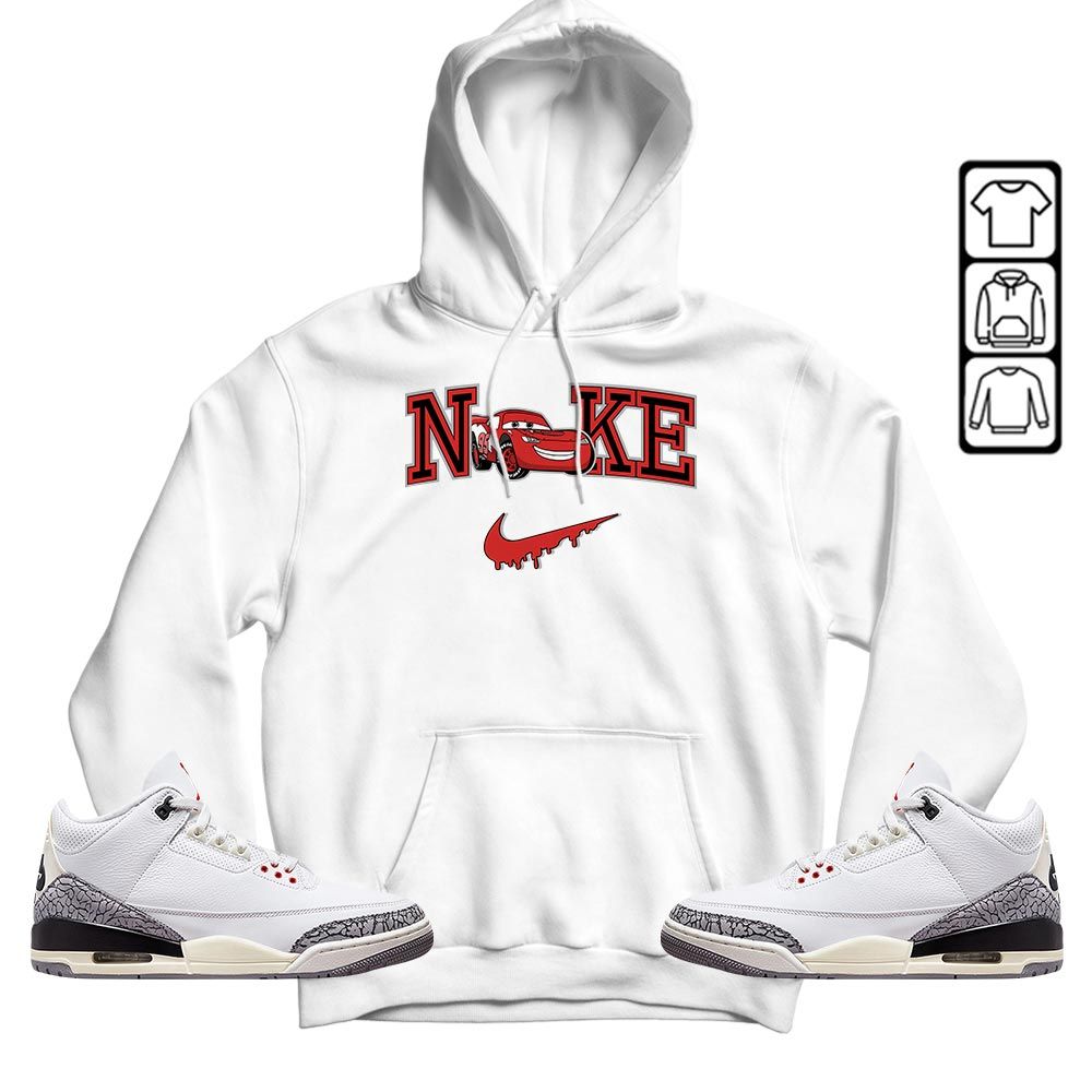 95 Mcqueen Car Fast Sneaker Shirt Match White Cement 3s, Jordan Retro 3 White Cement MKO T-Shirt