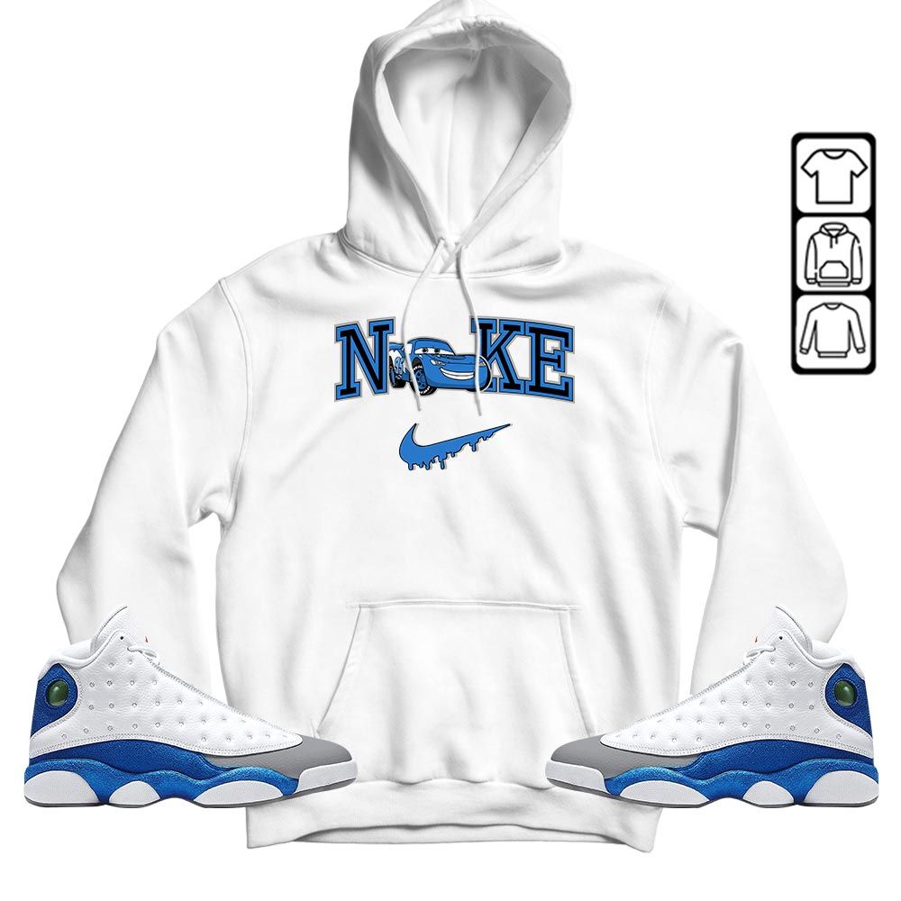 95 Mcqueen Car Fast Sneaker Shirt Match White French Blue 13s, Jordan 13 French Blue MKO T-Shirt
