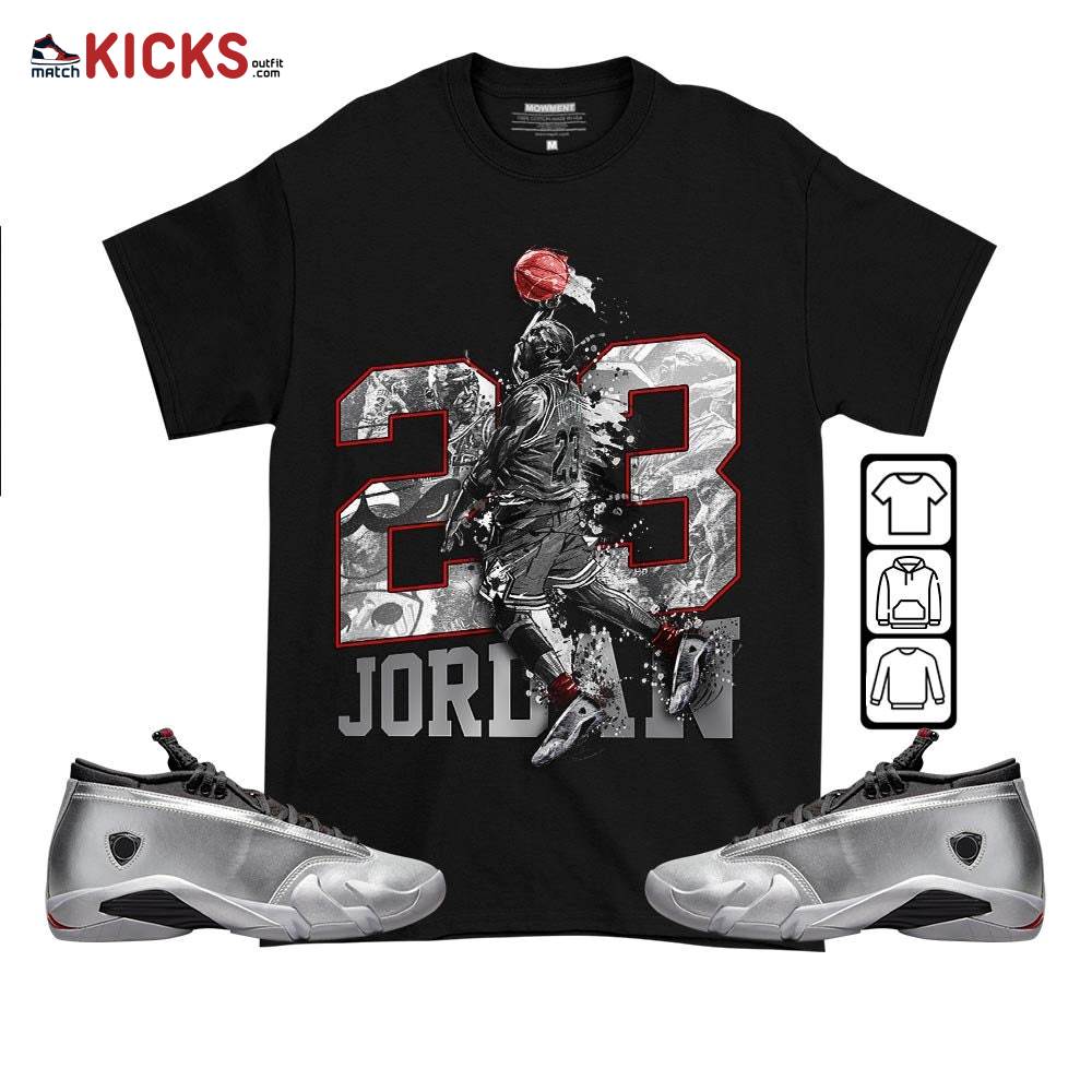 Air 23 Jordan Sneaker Shirt Match 14 Low Metallic Silver, Jordan 14 Metallic Silver MKO T-Shirt