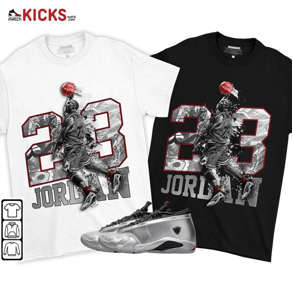 Air 23 Jordan Sneaker Shirt Match 14 Low Metallic Silver, Jordan 14 Metallic Silver MKO T-Shirt