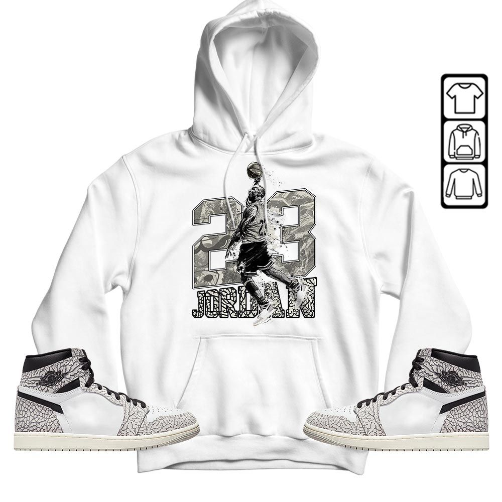 Air 23 Jordan Sneaker Shirt Match OG Elephant 1s, Jordan 1 White Cement MKO T-Shirt