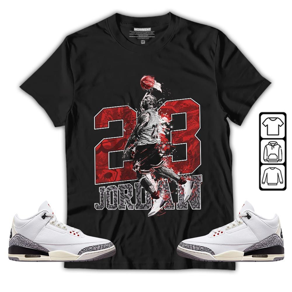 Air 23 Jordan Sneaker Shirt Match White Cement 3s, Jordan Retro 3 White Cement MKO T-Shirt