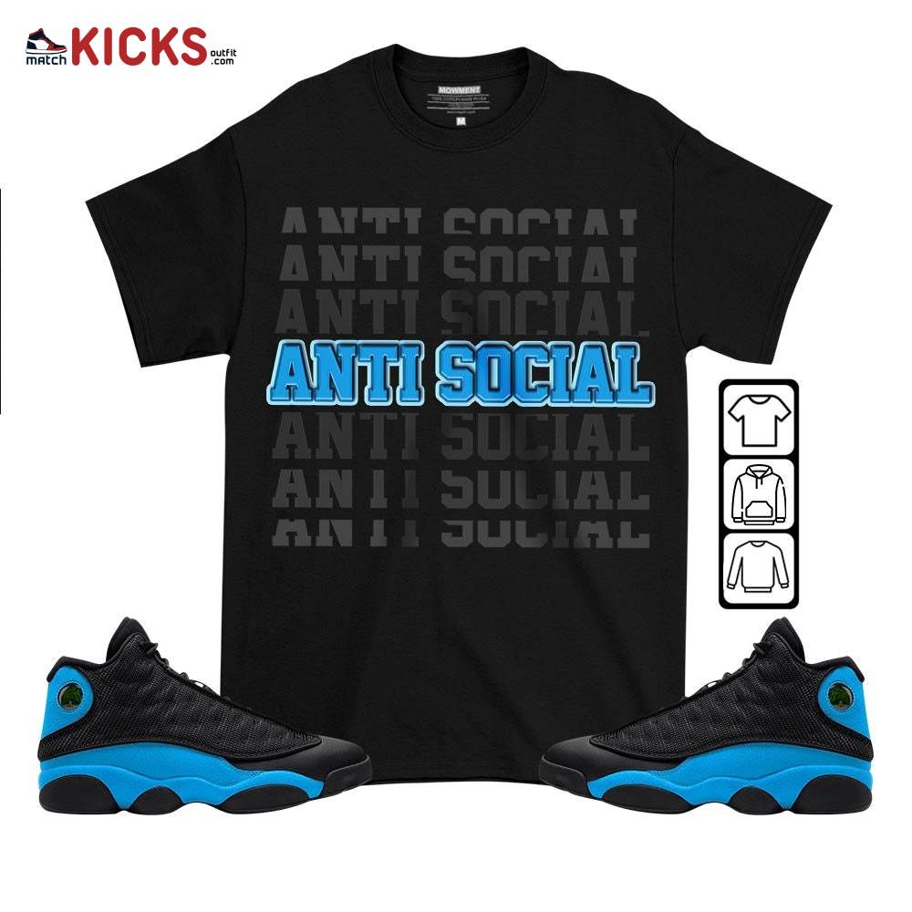 Anti Social Sneaker Shirt Match Black University Blue 13s, Jordan 13 Black University Blue 2022 MKO T-Shirt