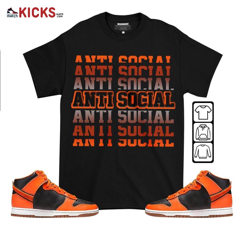 Anti Social Sneaker Shirt Match Dunk Black Orange, Dunk High GS Safety Orange MKO T-Shirt