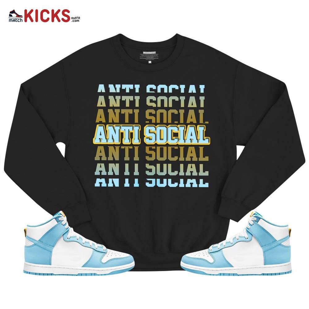 Anti Social Sneaker Shirt Match Dunk High Blue Chill, Dunk High Homer Simpson MKO T-Shirt Anti Social Sneaker Shirt Match Dunk High Blue Chill, Dunk High Homer Simpson MKO T-Shirt