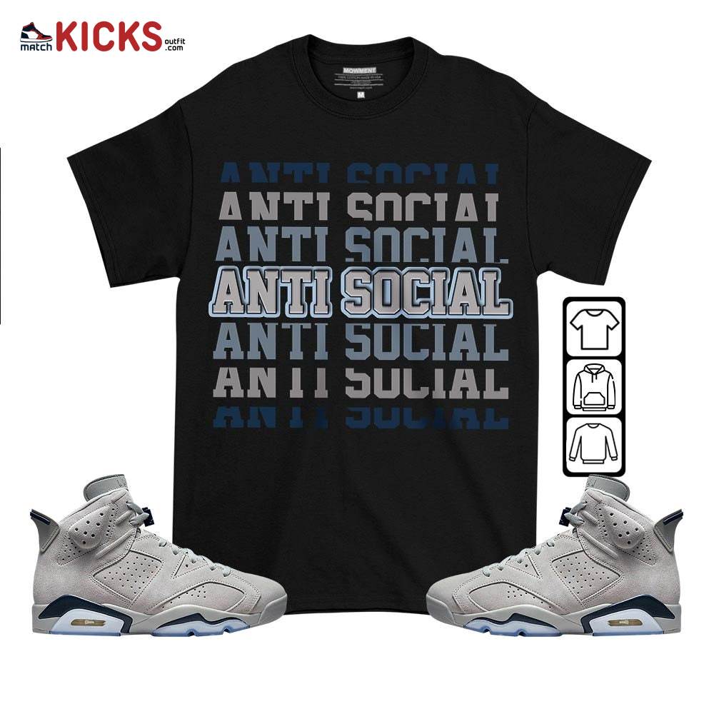 Anti Social Sneaker Shirt Match Georgetown 6s, Jordan 6 Retro Georgetown MKO T-Shirt