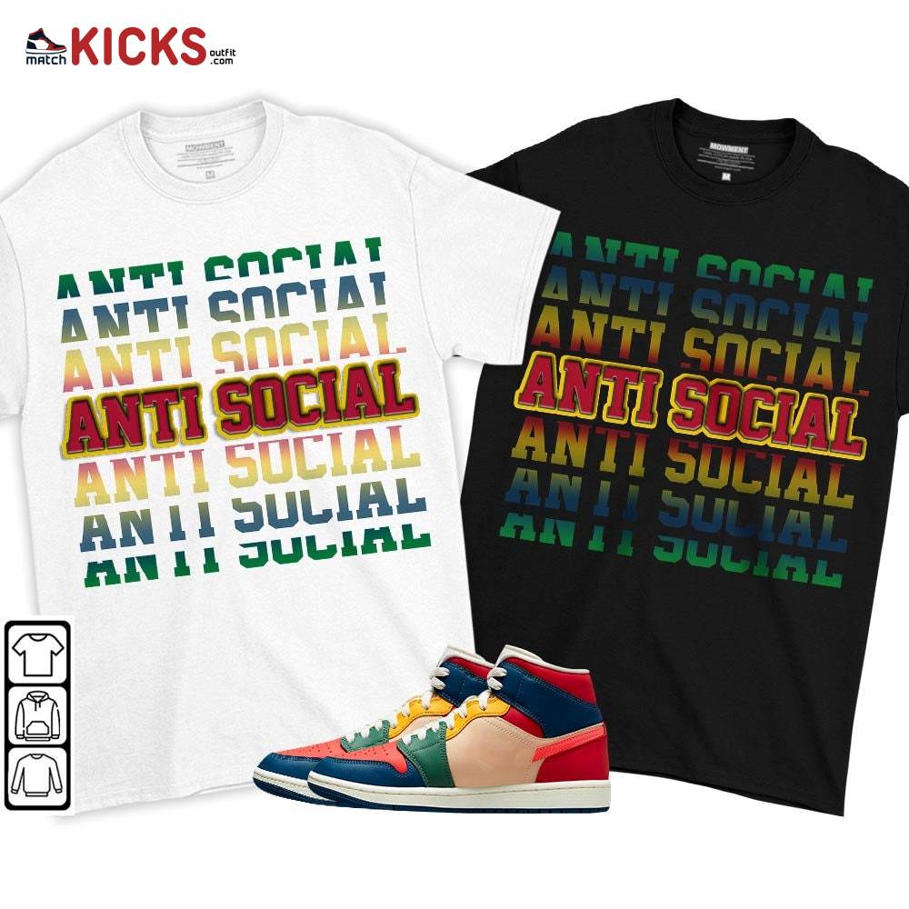Anti Social Sneaker Shirt Match Multi Color 2022 1s, Jordan 1 Mid Multi Color 2022 MKO T-Shirt