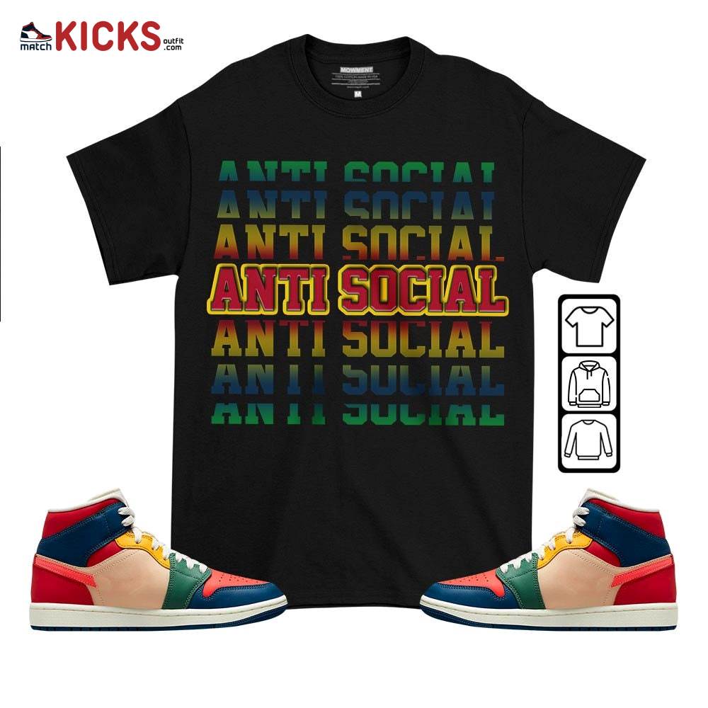 Anti Social Sneaker Shirt Match Multi Color 2022 1s, Jordan 1 Mid Multi Color 2022 MKO T-Shirt