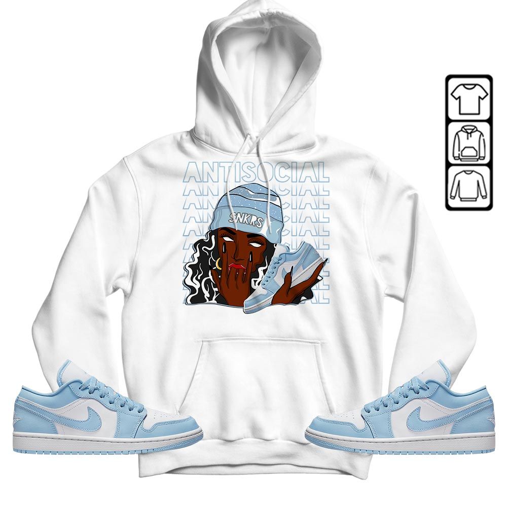 Antisocial Girl Sneaker Shirt Match 1 Low Gets Icy, Jordan 1 Low Ice Blue MKO T-Shirt Antisocial Girl Sneaker Shirt Match 1 Low Gets Icy, Jordan 1 Low Ice Blue MKO T-Shirt