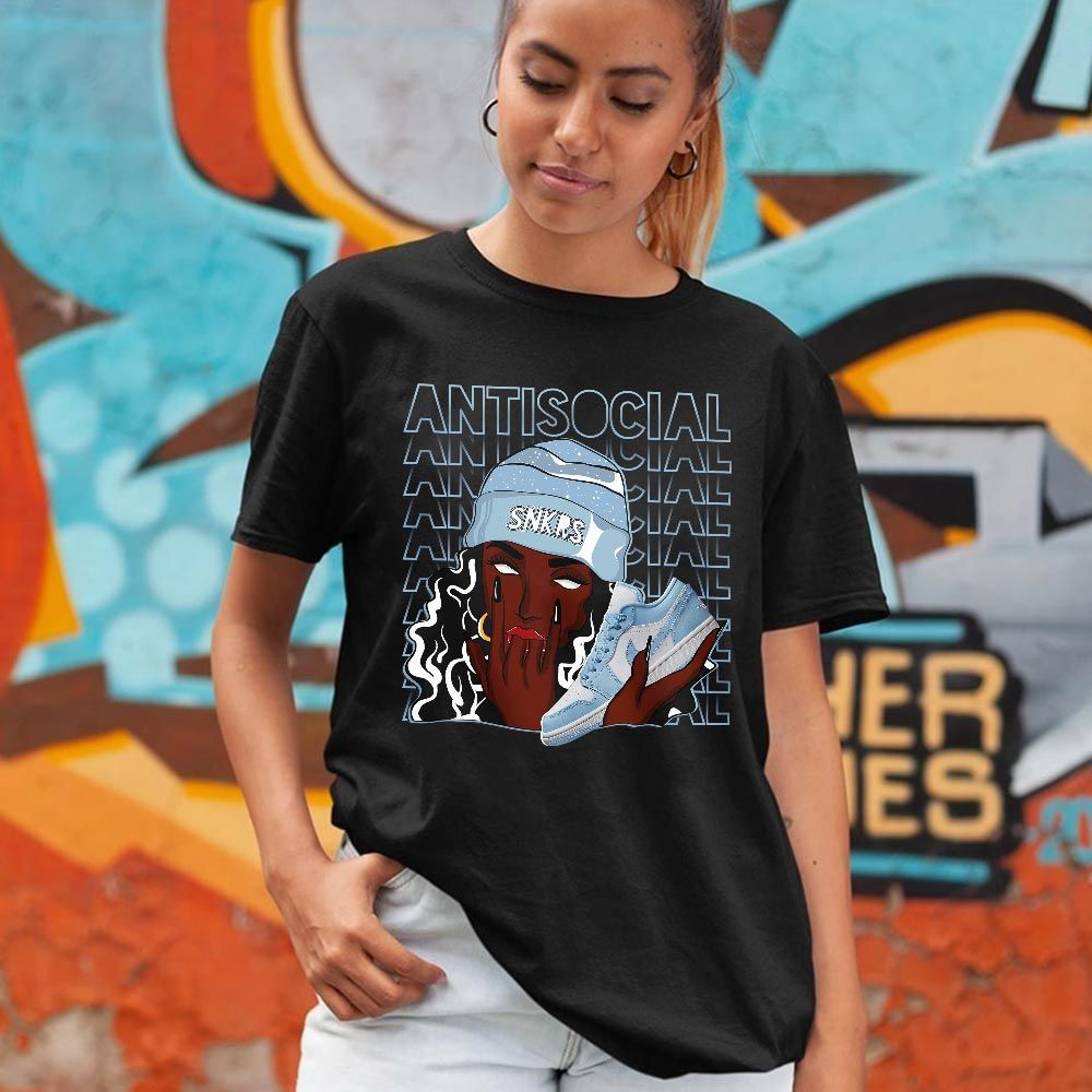 Antisocial Girl Sneaker Shirt Match 1 Low Gets Icy, Jordan 1 Low Ice Blue MKO T-Shirt Antisocial Girl Sneaker Shirt Match 1 Low Gets Icy, Jordan 1 Low Ice Blue MKO T-Shirt