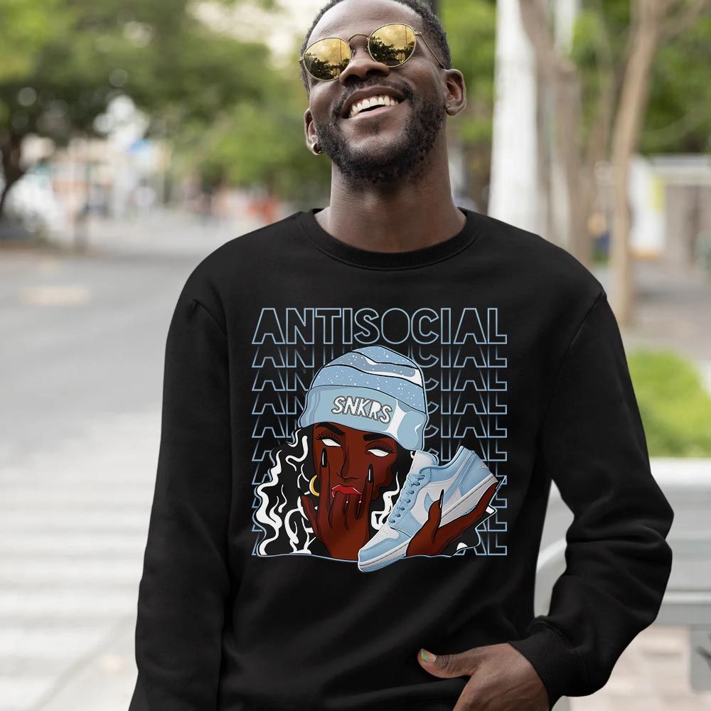 Antisocial Girl Sneaker Shirt Match 1 Low Gets Icy, Jordan 1 Low Ice Blue MKO T-Shirt Antisocial Girl Sneaker Shirt Match 1 Low Gets Icy, Jordan 1 Low Ice Blue MKO T-Shirt