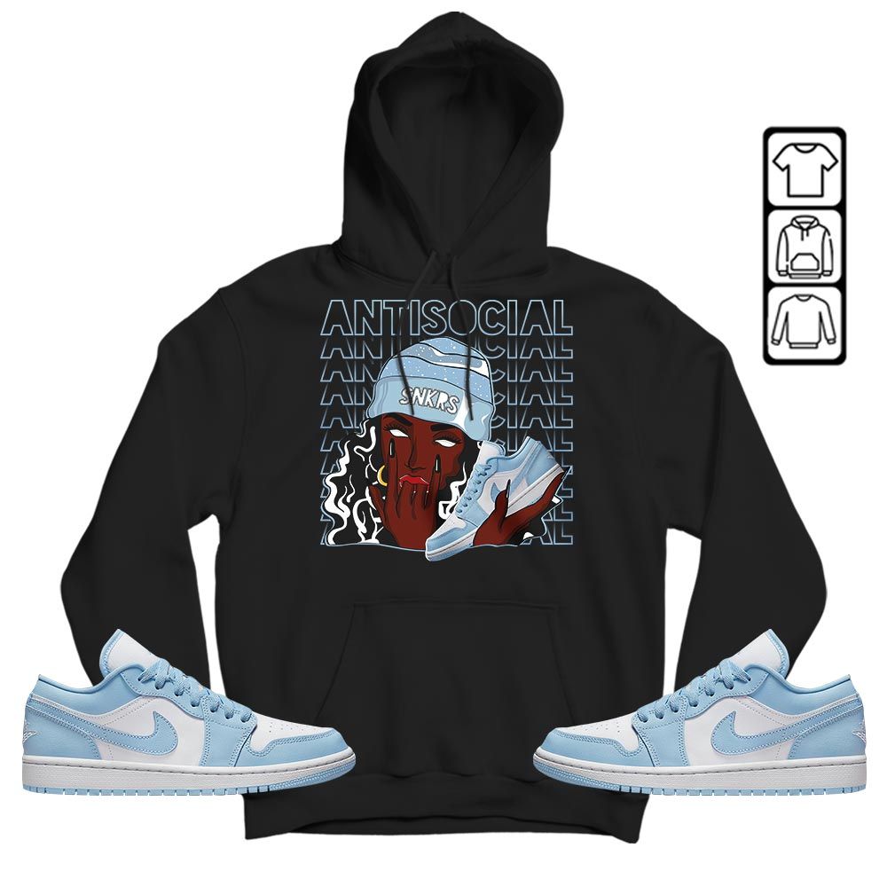 Antisocial Girl Sneaker Shirt Match 1 Low Gets Icy, Jordan 1 Low Ice Blue MKO T-Shirt Antisocial Girl Sneaker Shirt Match 1 Low Gets Icy, Jordan 1 Low Ice Blue MKO T-Shirt