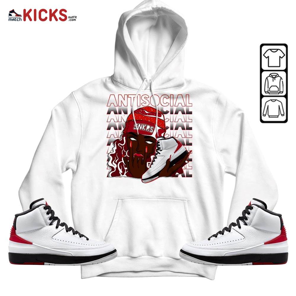 Antisocial Girl Sneaker Shirt Match 2 Chicago Varsity Red, Jordan Retro 2 Chicago MKO Hoodie