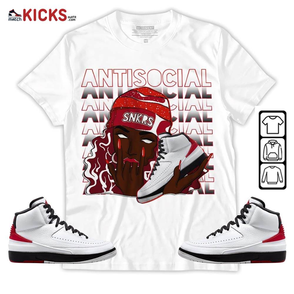 Antisocial Girl Sneaker Shirt Match 2 Chicago Varsity Red, Jordan Retro 2 Chicago MKO Hoodie