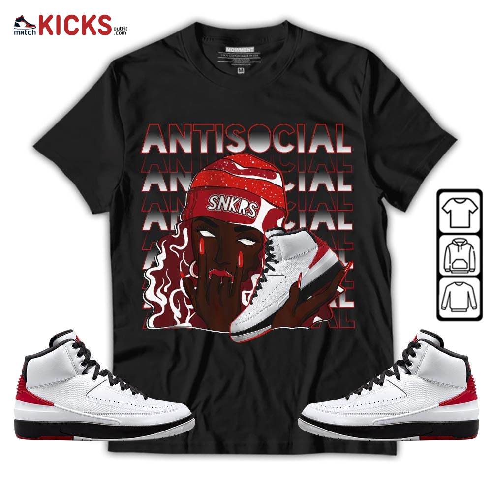Antisocial Girl Sneaker Shirt Match 2 Chicago Varsity Red, Jordan Retro 2 Chicago MKO T-Shirt