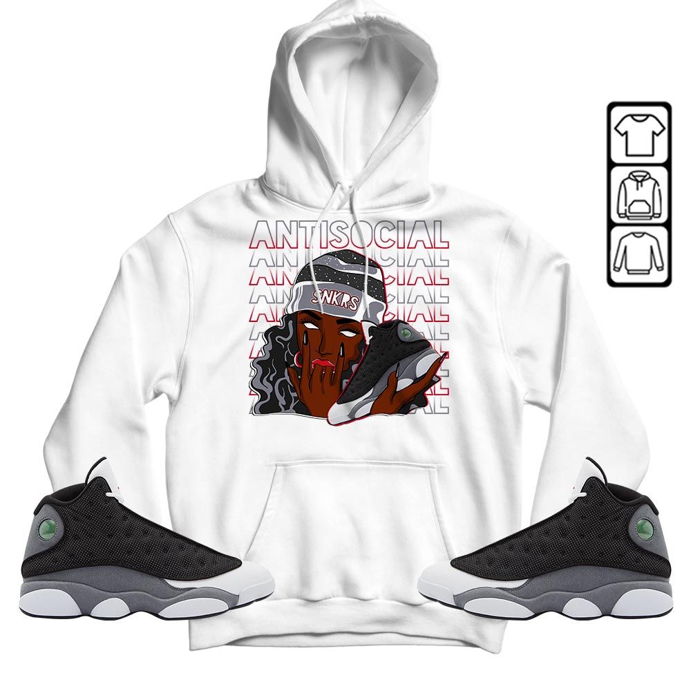Antisocial Girl Sneaker Shirt Match Black Flint 13s, Jordan Retro 13 Black Flint MKO T-Shirt