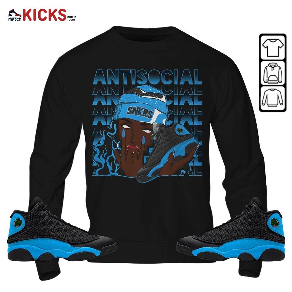 Antisocial Girl Sneaker Shirt Match Black University Blue 13s, Jordan 13 Black University Blue 2022 MKO Hoodie Antisocial Girl Sneaker Shirt Match Black University Blue 13s, Jordan 13 Black University Blue 2022 MKO Hoodie