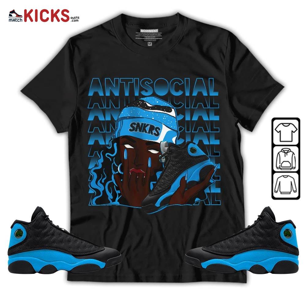 Antisocial Girl Sneaker Shirt Match Black University Blue 13s, Jordan 13 Black University Blue 2022 MKO Hoodie Antisocial Girl Sneaker Shirt Match Black University Blue 13s, Jordan 13 Black University Blue 2022 MKO Hoodie