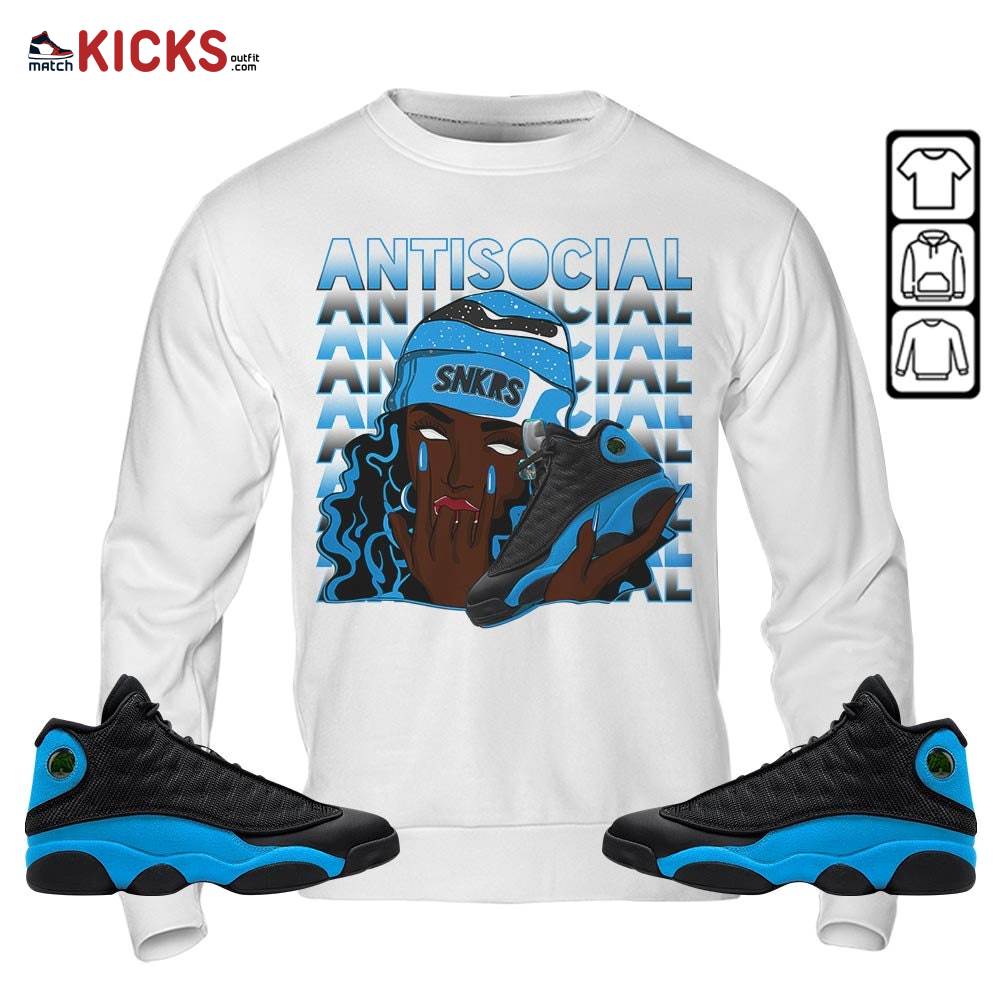 Antisocial Girl Sneaker Shirt Match Black University Blue 13s, Jordan 13 Black University Blue 2022 MKO Hoodie Antisocial Girl Sneaker Shirt Match Black University Blue 13s, Jordan 13 Black University Blue 2022 MKO Hoodie